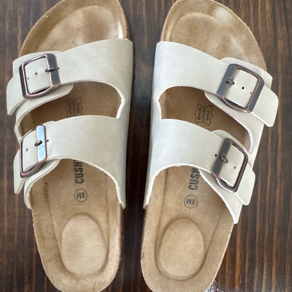 Women's Beige Double Buckle Sandals